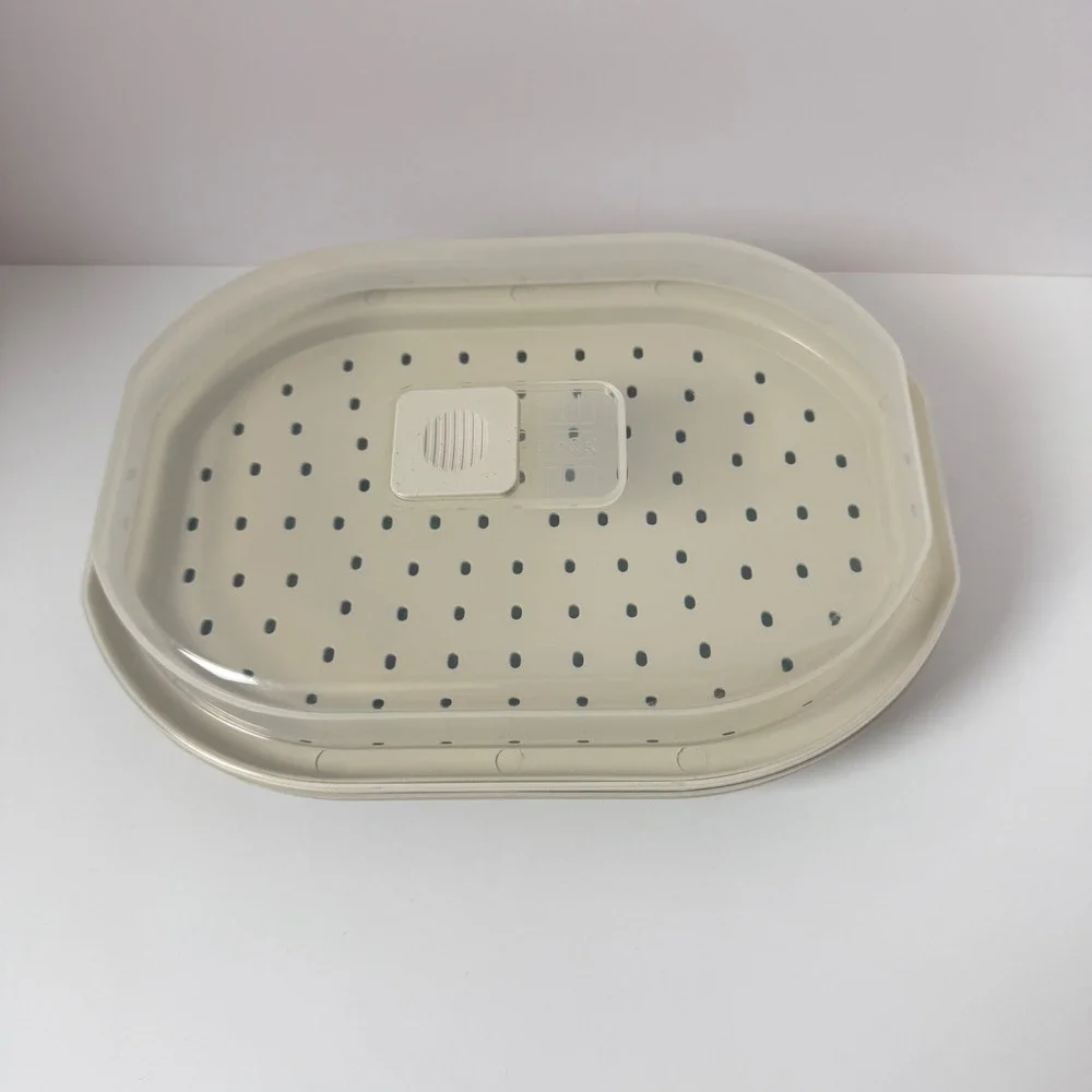Vintage Progressive Miracle Ware Microwave Steamer Beige 3-Piece Set Vented Lid